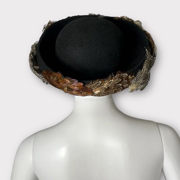 Vintage Bowler Hat Feathered Wool Felt Avant Garde Regencycore Made in the USA - Picture 5 of 9